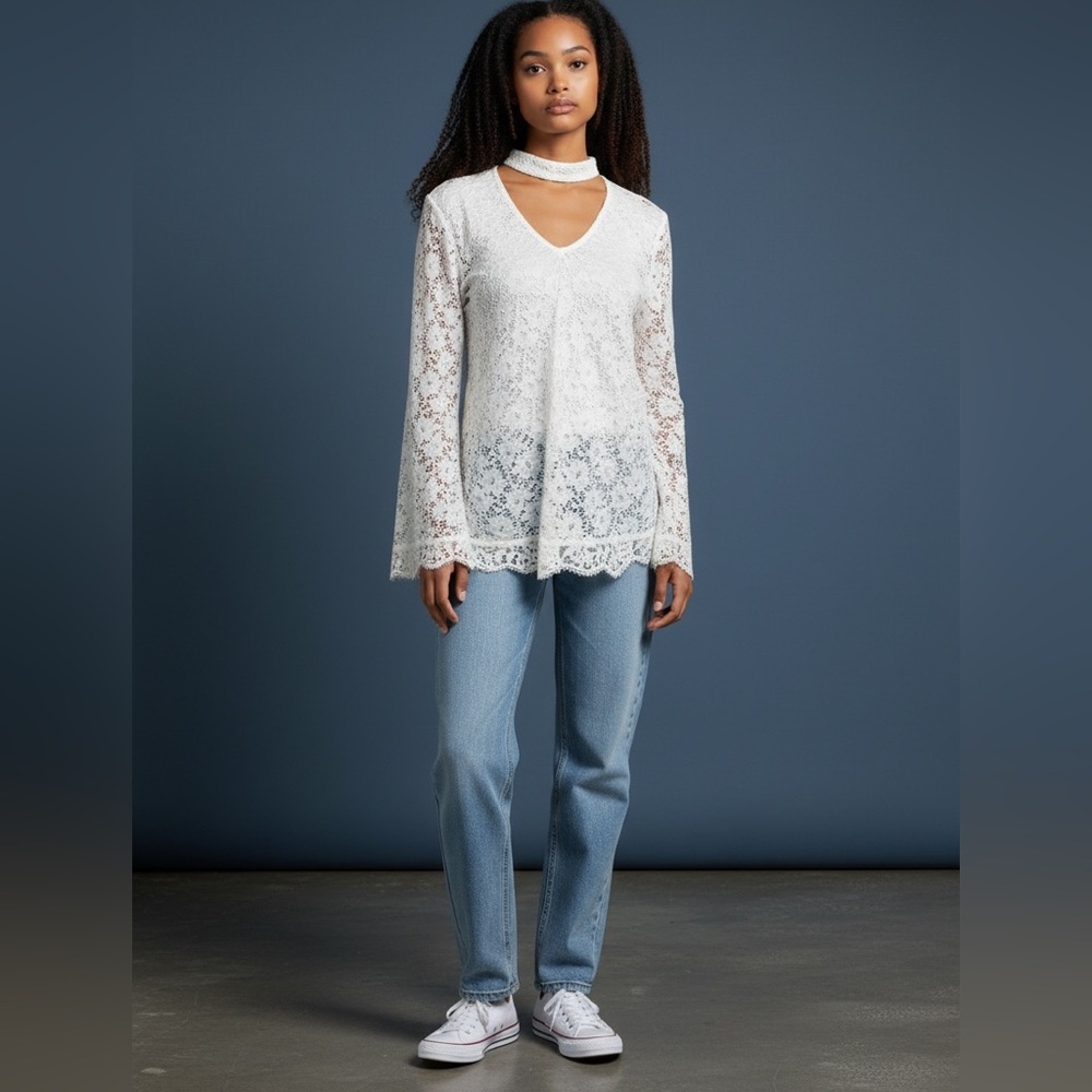 Takara white lace choker top